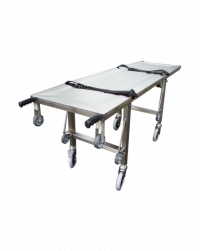 Brancard inox à pieds escamotables pour caisson funéraire double corps