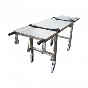 Brancard inox à pieds escamotables pour caisson funéraire simple corps