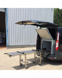 Brancard inox à pieds escamotables pour caisson funéraire double corps – Image 3