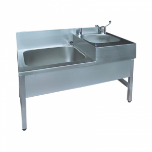 Unité de lavage double bac, sur pied.
