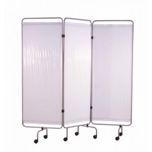 Paravent 3 panneaux avec rideaux tendus blanc