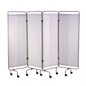Paravent 4 panneaux avec rideaux tendus blanc